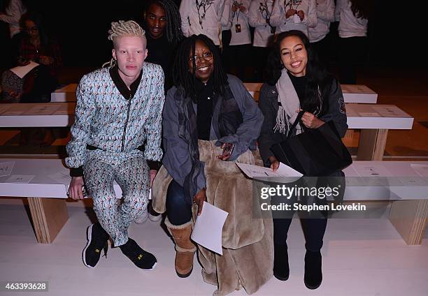 Shaun Ross, Whoopi Goldberg, Jerzey Dean attend the August Getty fashion show during Mercedes-Benz Fashion Week Fall 2015 at The Salon at Lincoln...