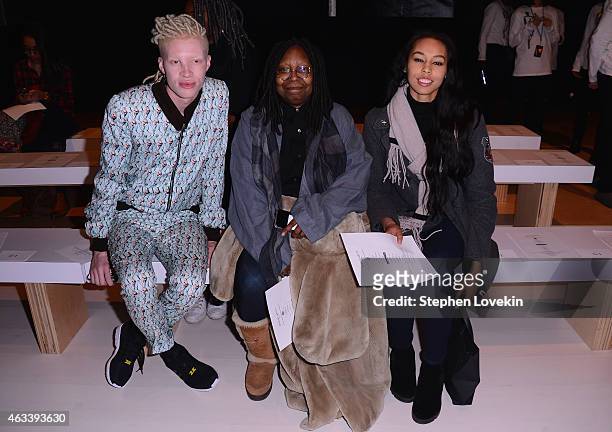 Shaun Ross, Whoopi Goldberg, Jerzey Dean attend the August Getty fashion show during Mercedes-Benz Fashion Week Fall 2015 at The Salon at Lincoln...