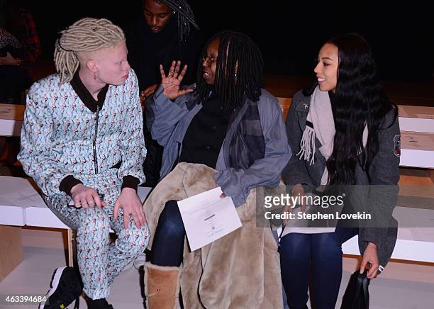 Shaun Ross, Whoopi Goldberg and Jerzey Dean attend the August Getty fashion show during Mercedes-Benz Fashion Week Fall 2015 at The Salon at Lincoln...