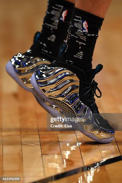 Detailed view of the sneakers of U.S. Team's Zach LaVine of the Minnesota Timberwolves during the BBVA Compass Rising Stars Challenge as part of the...