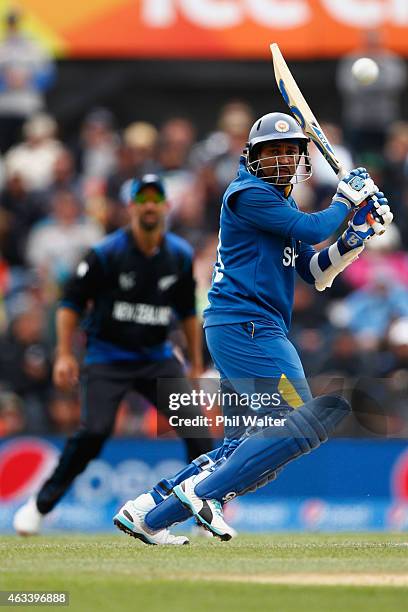 Tillakaratne Dilshan of Sri Lanka bats during the 2015 ICC Cricket World Cup match between Sri Lanka and New Zealand at Hagley Oval on February 14,...
