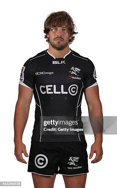 Francois Steyn of the Natal Sharks poses during a Sharks Super Rugby headshots session on January 20, 2015 in Durban, South Africa.