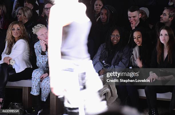 Shaun Ross, Whoopi Goldberg and Jerzey Dean attend the August Getty fashion show during Mercedes-Benz Fashion Week Fall 2015 at The Salon at Lincoln...