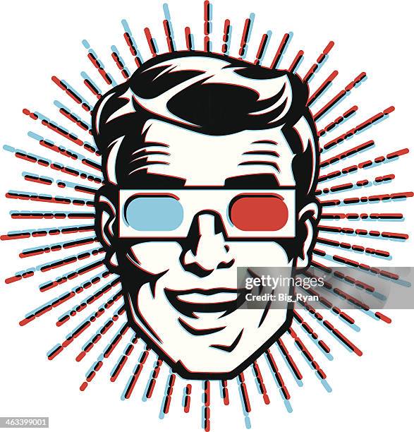 vintage - 3d mann - 3d brille stock-grafiken, -clipart, -cartoons und -symbole
