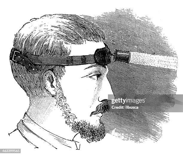 antique medical scientific illustration high-resolution: front light - forehead stock illustrations
