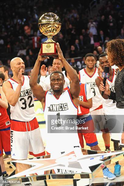 Kevin Hart, and Common attend the NBA All-Star Celebrity Game NBA All -Star Weekend 2015 on February 13, 2015 in New York City.