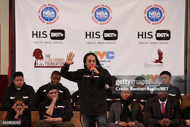 Spoken word artist Messiah performs during NBAPA All-Star Youth Summit: Real Talk on February 13, 2015 in New York City.