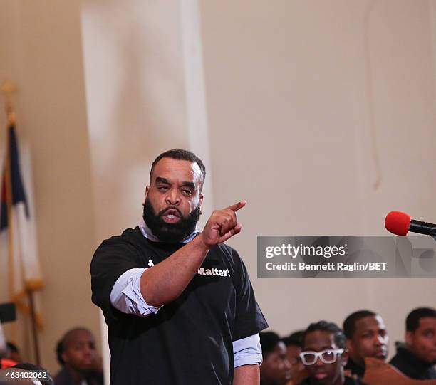 Spoken word artist Lamar Hill performs during NBAPA All-Star Youth Summit: Real Talk on February 13, 2015 in New York City.