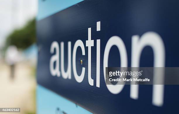 An auction sign stands on display before the home auction for a four-bedroom house at 230 Blacktown Road on February 14, 2015 in Blacktown,...