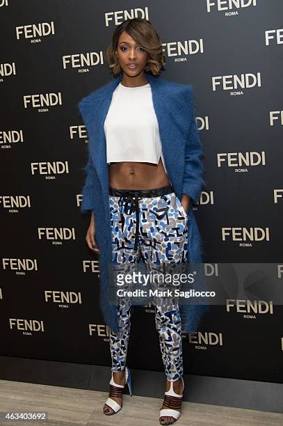 Model Jourdan Dunn attends the Fendi Celebration Dinner of the Flagship Store Opening at the Park Hyatt New York on February 13, 2015 in New York,...