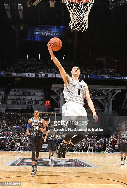 Zach LaVine of the U.S. Team goes up to shoot during a game against the World Team during the BBVA Compass Rising Stars Challenge as part of 2015...