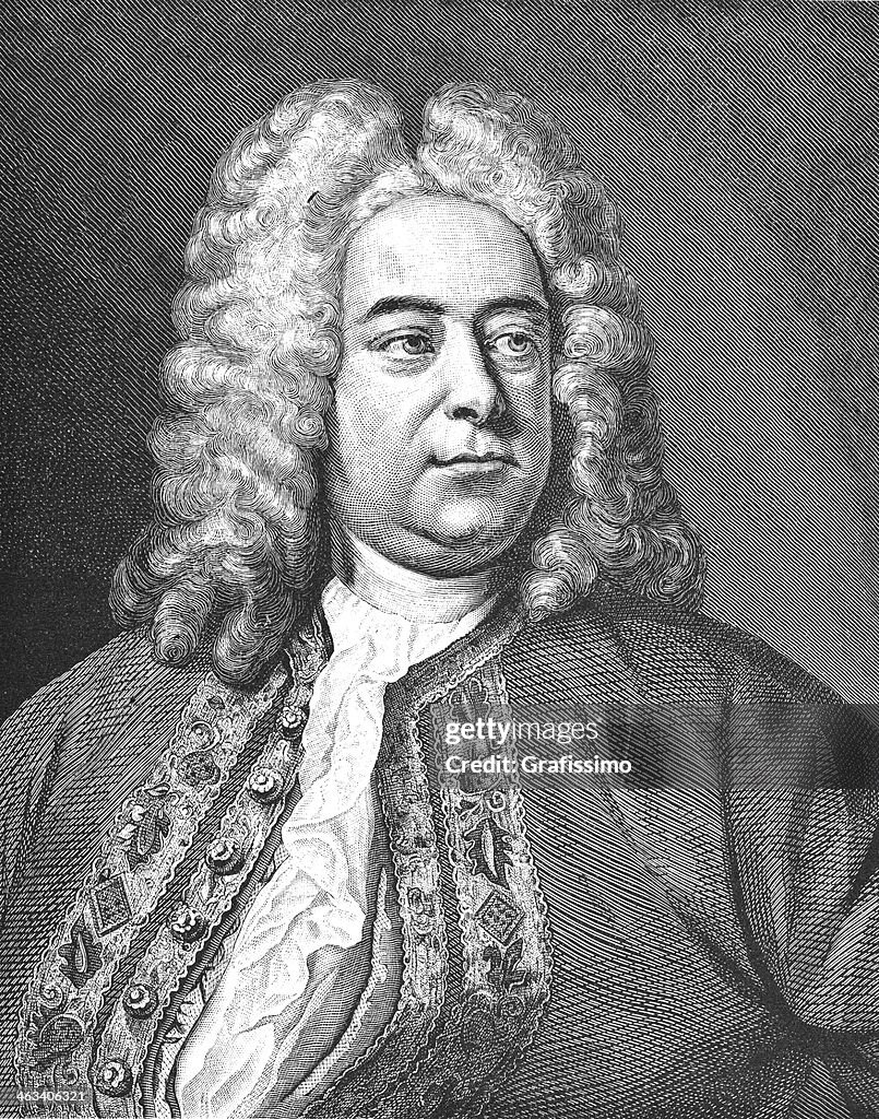 Engraving of german composer George Frideric Handel from 1877