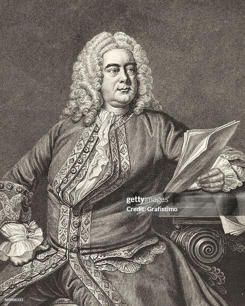 German compositeur George Frideric Handel gravure en 1877