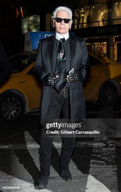 Fashion designer Karl Lagerfeld is seen arriving to Fendi New York Flagship Boutique Inauguration Party during Mercedes-Benz Fashion Week Fall 2015...