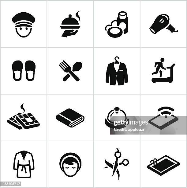 black hotel amenities icons - continental breakfast stock illustrations