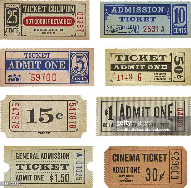 vintage-tickets und gutscheine - ticketabriss stock-grafiken, -clipart, -cartoons und -symbole