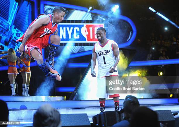 Nick Cannon and Kevin Hart attend the NBA All-Star Celebrity Game NBA All -Star Weekend 2015 on February 13, 2015 in New York City.