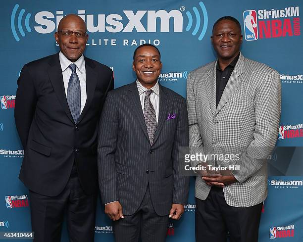 Clyde Drexler, Isiah Thomas, and Dominique Wilkins visit the SiriusXM Studios on February 13, 2015 in New York City.