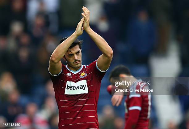 James Tomkins of West Ham United applauds the crowd after defeat during the FA Cup Fifth Round match between West Bromwich Albion and West Ham United...