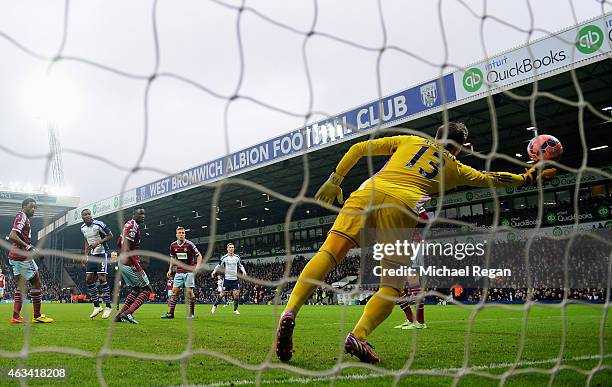 Brown Ideye of West Bromwich Albion scores their third goal with a header past goalkeeper Adrian of West Ham United during the FA Cup Fifth Round...