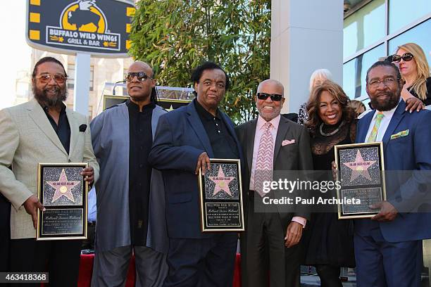 Eddie Holland, Stevie Wonder, Lamont Dozier, Berry Gordy, Mary Wilson and Brian Holland attend the ceremony to honor The Songwriting Team of Brian...