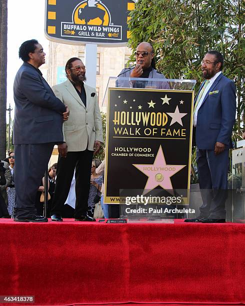 Lamont Dozier, Edward Holland, Stevie Wonder and Brian Holland attend the ceremony to honor the Songwriting Team of Brian Holland, Lamont Dozier And...