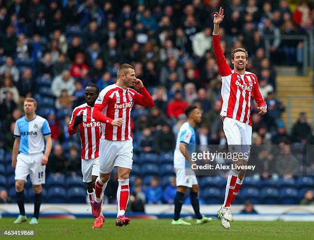 Peter Crouch of Stoke City celebrates scoring opening goal during the FA Cup Fifth Round match between Blackburn Rovers and Stoke City at Ewood park...
