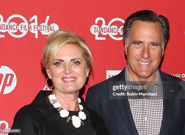 Politician Mitt Romney with wife Ann Romney attend "Mitt" Premiere during 2014 Sundance Film Festival at Rose Wagner Performing Arts Center on...