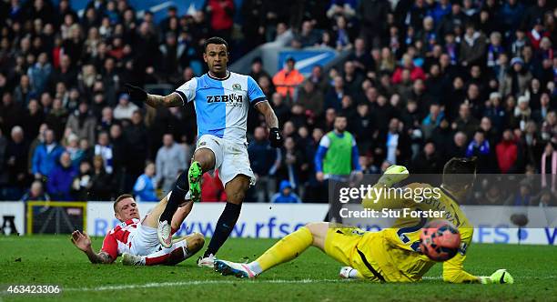 Stoke goalkeeper Jack Butland is beaten by a shot from Josh King of Blackburn to score their fourth goal and complete his hat trick during the FA Cup...