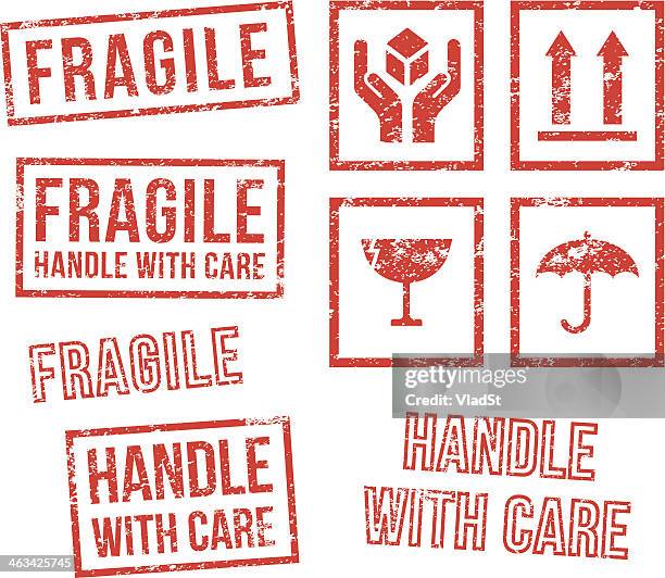 illustrations, cliparts, dessins animés et icônes de sécurité fragile-timbres en caoutchouc - handle with care fragile