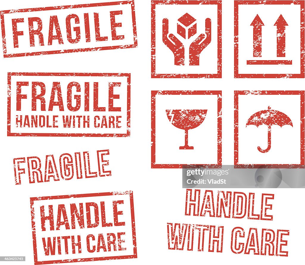 Safety fragile - rubber stamps