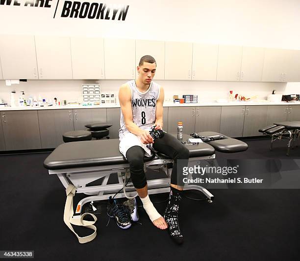 Zach LaVine of the U.S. Team prior to playing a game against the World Team during the BBVA Compass Rising Stars Challenge as part of 2015 All-Star...