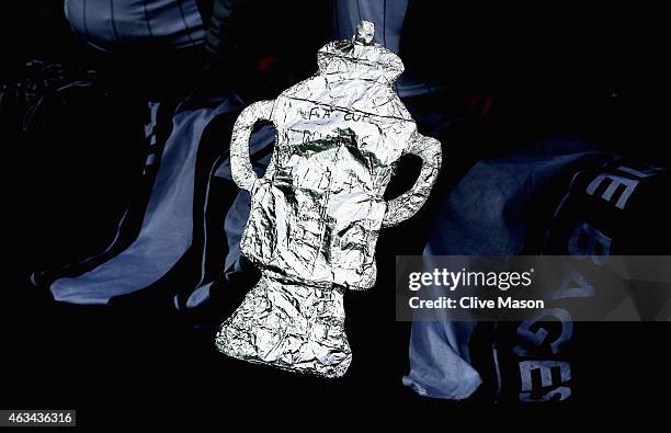 Cardboard cut out of the FA Cup trophy is seen prior to the FA Cup Fifth Round match between West Bromwich Albion and West Ham United at The...