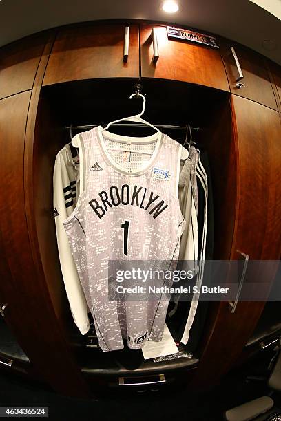 Jersey to be worn by Mason Plumlee of the U.S. Team during a game against the World Team during the BBVA Compass Rising Stars Challenge as part of...