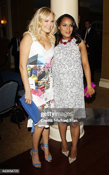 Malin Akerman and Kerry Washington arrive at the ABC/Disney 2014 Winter TCA party held at The Langham Huntington Hotel and Spa on January 17, 2014 in...