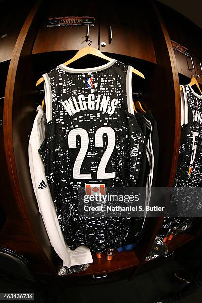 Jersey to be worn by Andrew Wiggins of the World Team during a game against the U.S. Team during the BBVA Compass Rising Stars Challenge as part of...