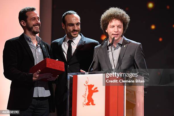 Director Gabriel Ripstein, producers Moises Zonana and David Zonana accept the Best First Feature Award for '600 Millas' on stage during the Closing...