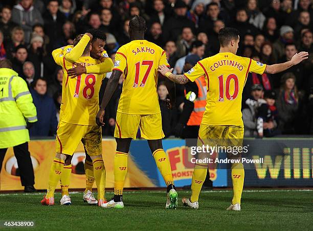 Daniel Sturridge of Liverpool celebrates after scoring an equalising goal during the FA Cup Fifth Round match between Crystal Palace and Liverpool at...