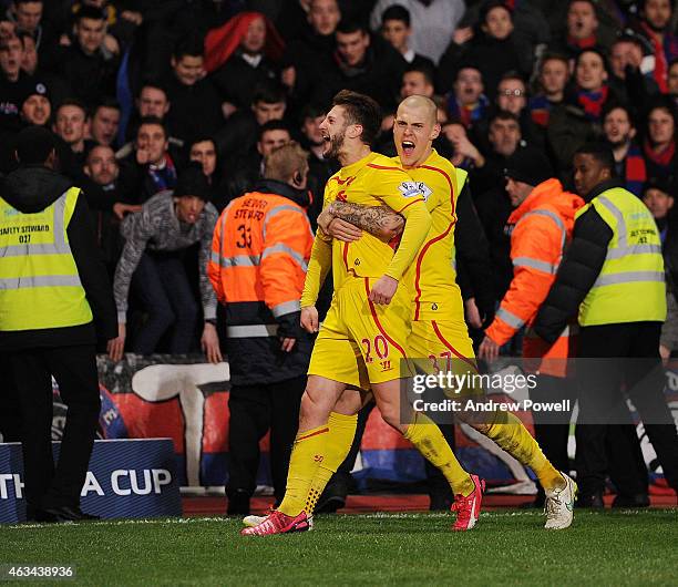 Adam Lallana of Liverpool celebrates after scoring the second during the FA Cup Fifth Round match between Crystal Palace and Liverpool at Selhurst...