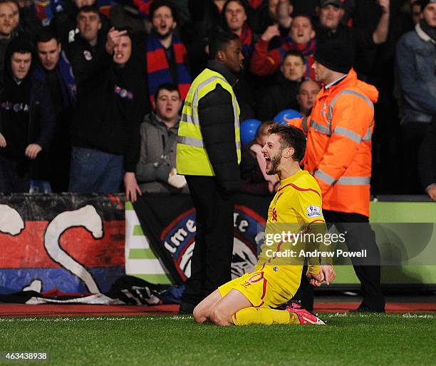 Adam Lallana of Liverpool celebrates after scoring the second during the FA Cup Fifth Round match between Crystal Palace and Liverpool at Selhurst...