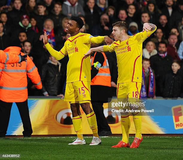 Daniel Sturridge of Liverpool celebrates after scoring an equalising goal during the FA Cup Fifth Round match between Crystal Palace and Liverpool at...