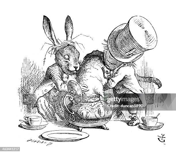 mad hatter and the march hare - mad hatter stock illustrations