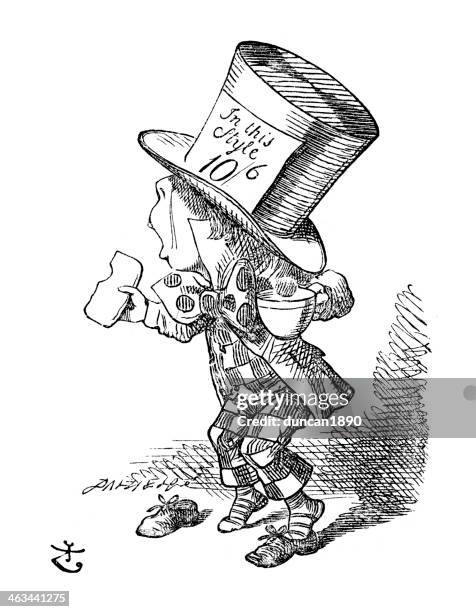 alice in wonderland - the mad hatter - mad hatter stock illustrations