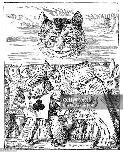 alice in wonderland - the queens croquet ground - cheesy grin stock illustrations