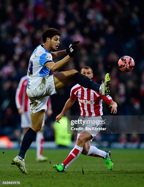 Rudy Gestede of Blackburn in action during the FA Cup Fifth round match between Blackburn Rovers and Stoke City at Ewood park on February 14, 2015 in...