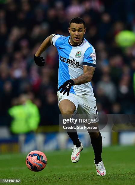 Three goal hero Josh King of Blackburn in action during the FA Cup Fifth round match between Blackburn Rovers and Stoke City at Ewood park on...