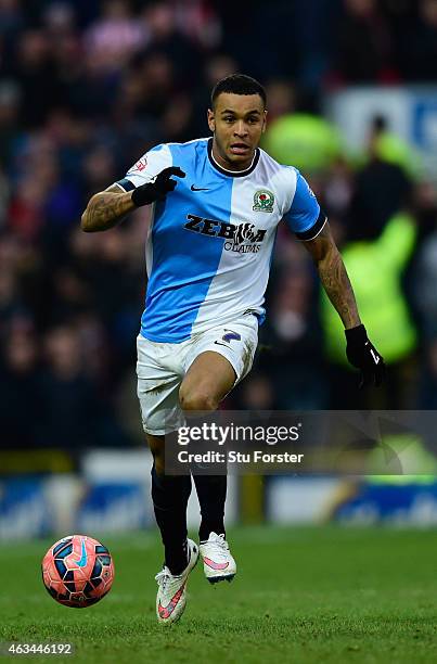 Three goal hero Josh King of Blackburn in action during the FA Cup Fifth round match between Blackburn Rovers and Stoke City at Ewood park on...