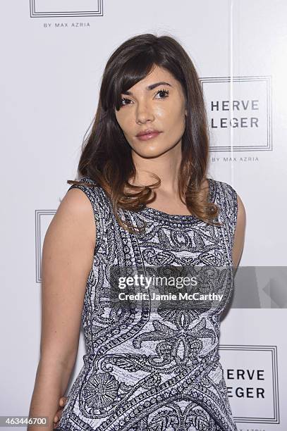 Julia Jackson poses backstage at the Herve Leger By Max Azria fashion show during Mercedes-Benz Fashion Week Fall 2015 at The Theatre at Lincoln...