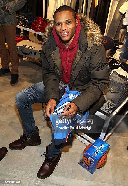 Player Russell Westbrook launches his True Religion campaign at Brooklyn Flagship on February 14, 2015 in Brooklyn.