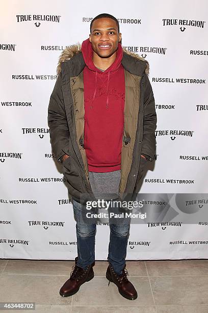 Player Russell Westbrook launches his True Religion campaign at Brooklyn Flagship on February 14, 2015 in Brooklyn.